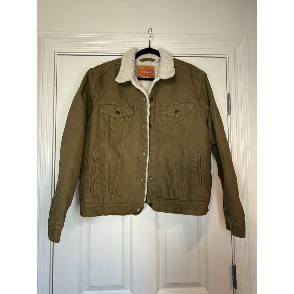 Levi's Canvas Type III Sherpa Trucker Jacket Coat Brown‎ Size Medium